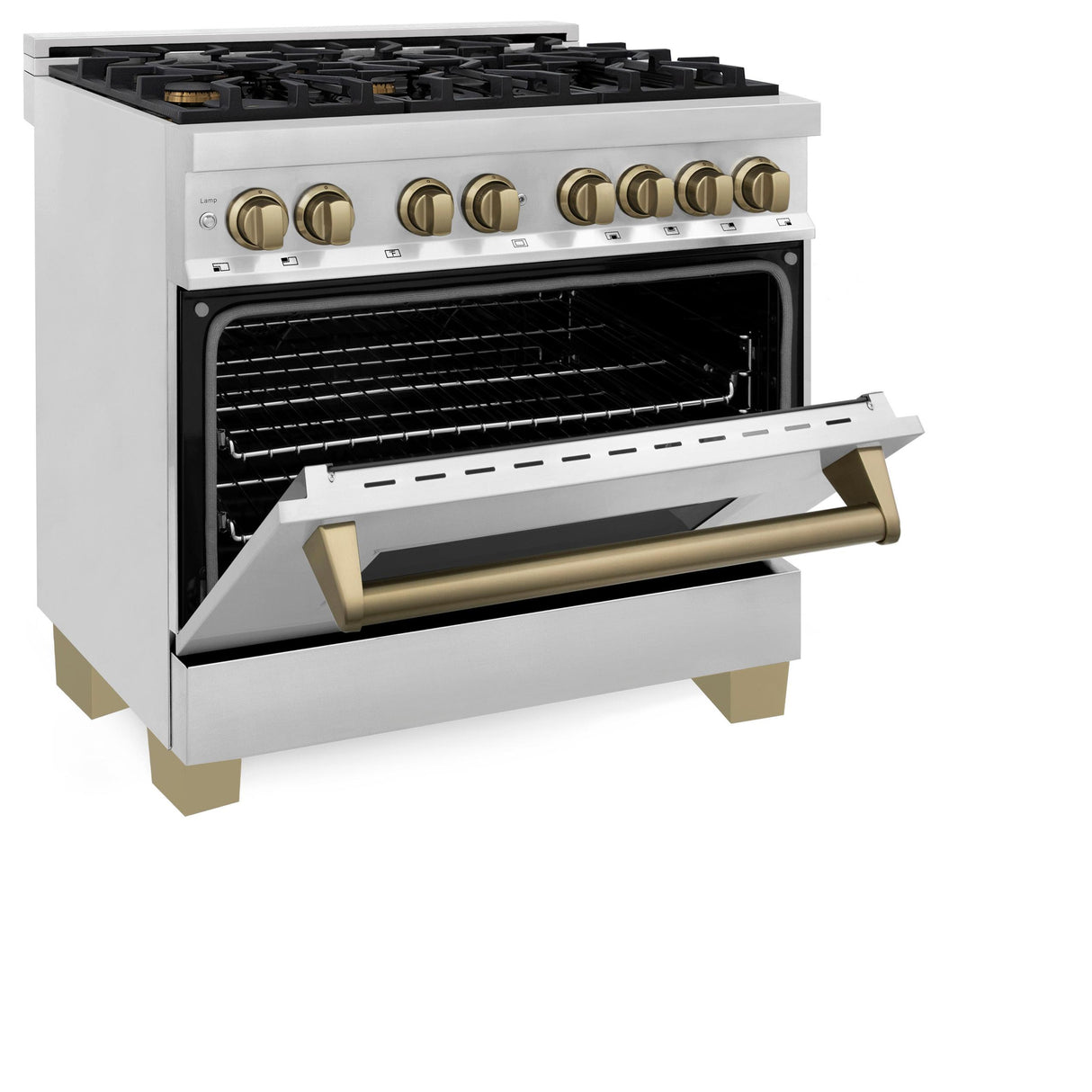 ZLINE Autograph Edition 36" 4.6 cu. ft. Dual Fuel Range with Gas Stove and Electric Oven in Stainless Steel with Accents (RAZ-36) [Color: Champagne Bronze] - (RAZ36CB)