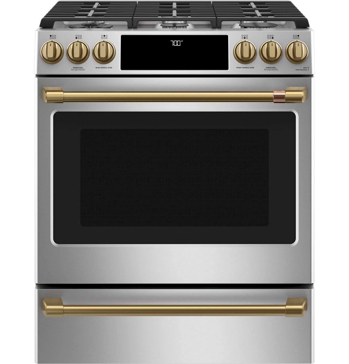 Caf(eback)(TM) 30" Smart Slide-In, Front-Control, Gas Range with Convection Oven - (CGS700P2MS1)