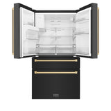 ZLINE 36" Autograph Edition 21.6 cu. ft 4-Door French Door Refrigerator with Water and Ice Dispenser in Fingerprint Resistant Black Stainless Steel with Traditional Handles [Color: Champagne Bronze Accents] - (RFMZW36BSCB)