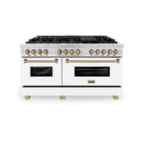 ZLINE Autograph Edition 60" 7.4 cu. ft. Dual Fuel Range with Gas Stove and Electric Oven in Stainless Steel with White Matte Door and Accents (RAZ-WM-60) [Color: Champagne Bronze] - (RAZWM60CB)