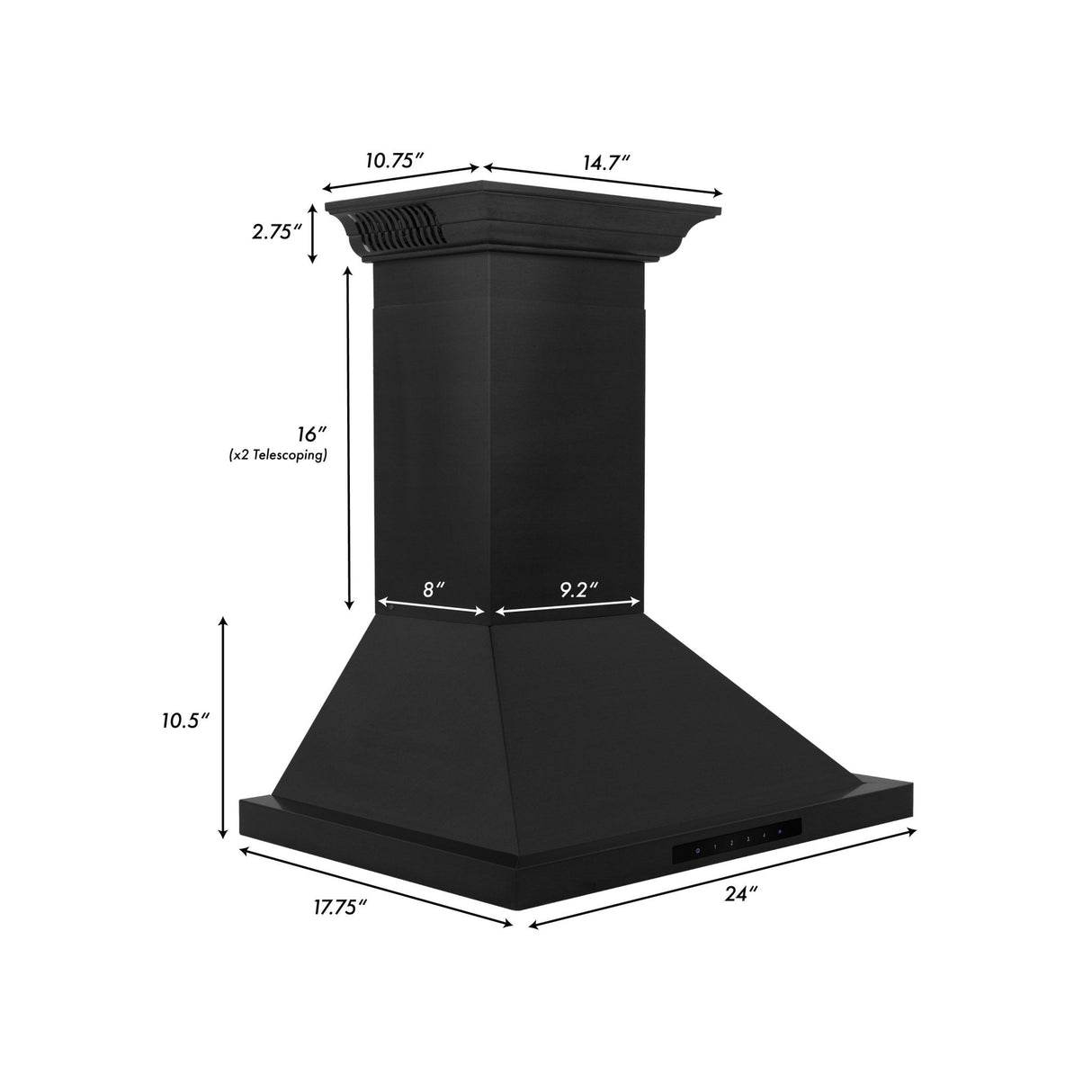 ZLINE Ducted Vent Wall Mount Range Hood in Black Stainless Steel with Built-in ZLINE CrownSound Bluetooth Speakers (BSKBNCRN-BT) - (BSKBNCRNBT42)