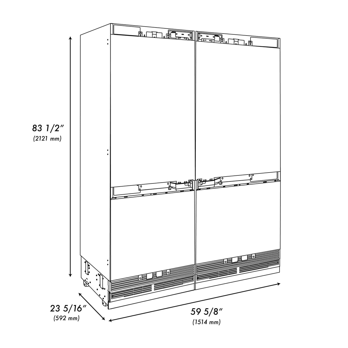 ZLINE 60" 32.2 cu. Ft. Panel Ready Built-In 4-Door French Door Refrigerator with Internal Water and Ice Dispenser (RBIV-60) - (RBIV60)