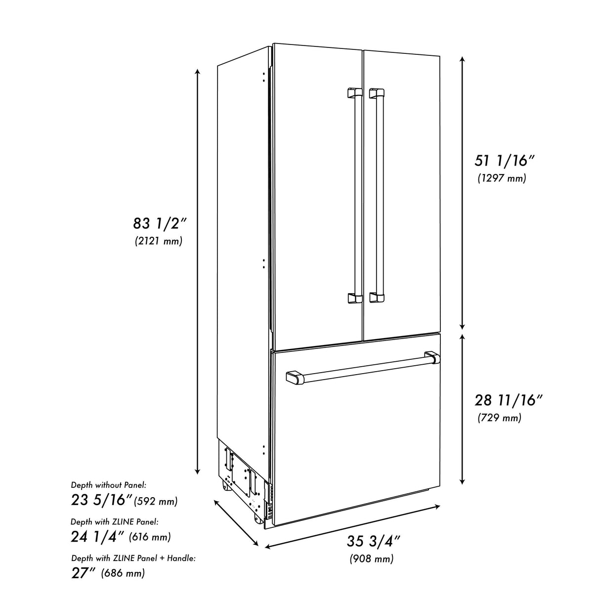 ZLINE 36" Autograph Edition 19.6 cu. ft. Built-in 2-Door Bottom Freezer Refrigerator with Internal Water and Ice Dispenser in Stainless Steel with Champagne Bronze Accents (RBIVZ-304-36-CB) - (RBIVZ30436CB)