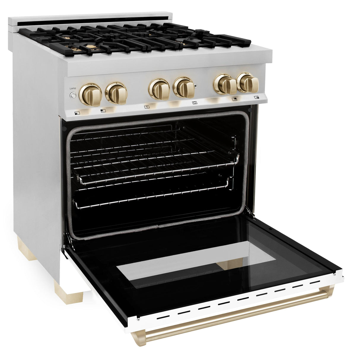 ZLINE Autograph Edition 30 in. 4.0 cu. ft. Dual Fuel Range with Gas Stove and Electric Oven in Stainless Steel with White Matte Door and Accents (RAZ-WM-30) [Color: Gold] - (RAZWM30G)