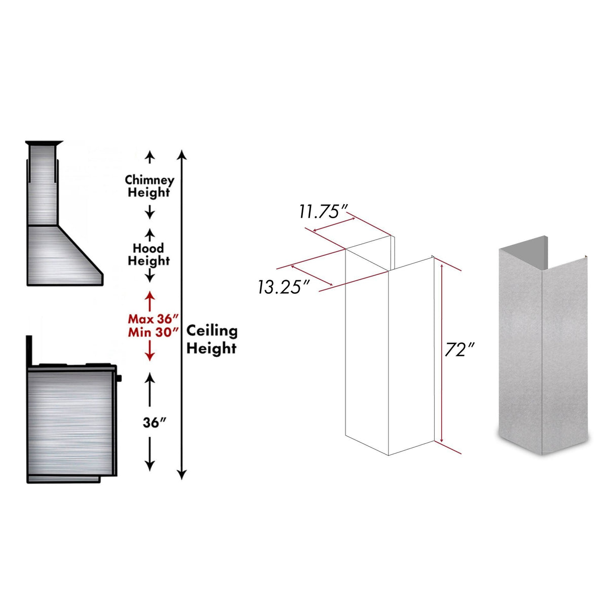 ZLINE 61" DuraSnow' Stainless Steel Extended Chimney and Crown (8654-E) - (8654E)