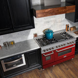 ZLINE 48 in. DuraSnow Stainless Steel 6.0 cu.ft. 7 Gas Burner/Electric Oven Range with Color Door Options (RAS-SN-48) [Color: Red Gloss] - (RASRG48)