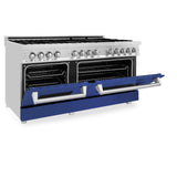 ZLINE 60 in. 7.4 cu. ft. Dual Fuel Range with Gas Stove and Electric Oven in Stainless Steel with Color Options (RA60) [Color: Blue Matte] - (RABM60)