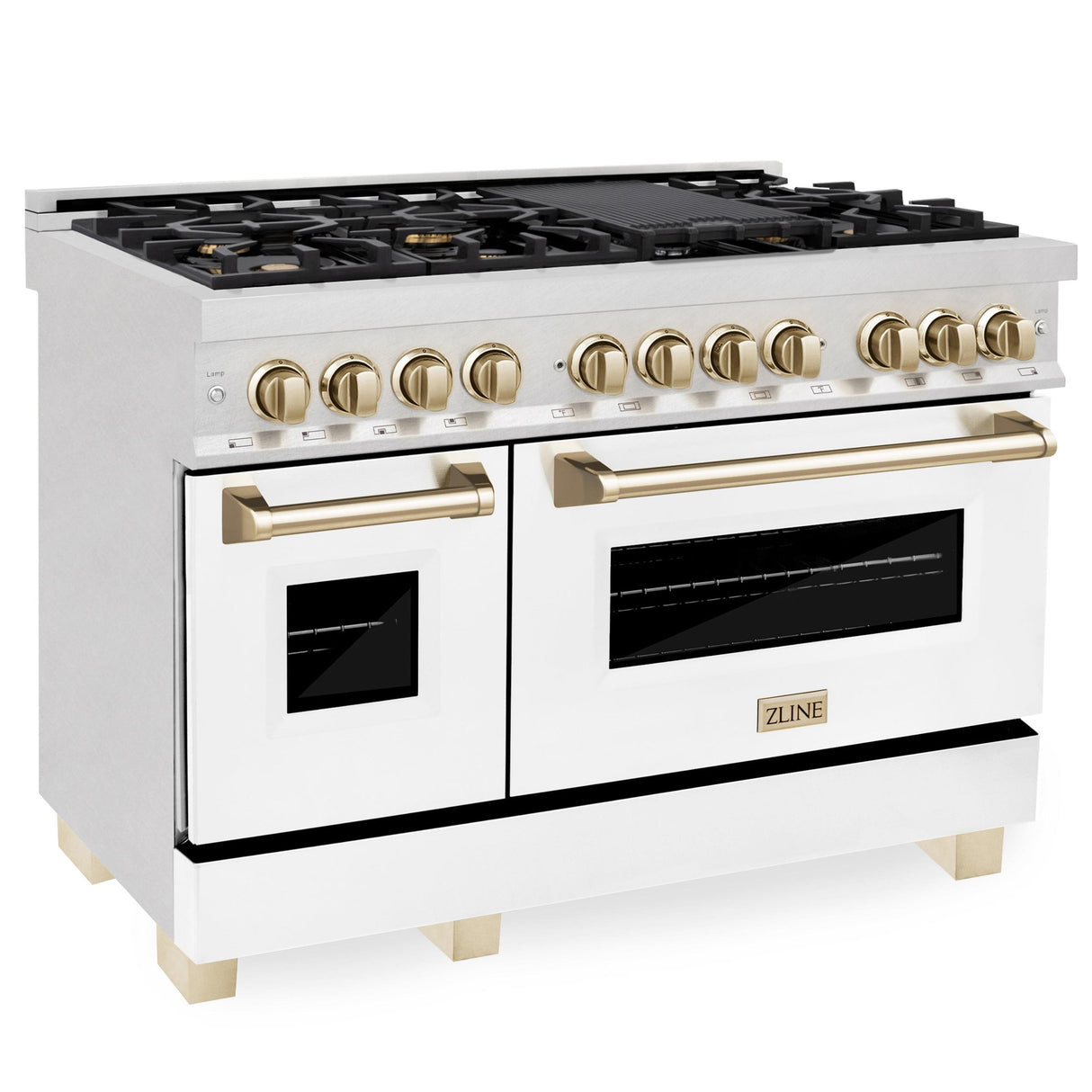 ZLINE Autograph Edition 48" 6.0 cu. ft. Dual Fuel Range with Gas Stove and Electric Oven in DuraSnow Stainless Steel with White Matte Door with Accents (RASZ-WM-48) [Color: Gold] - (RASZWM48G)