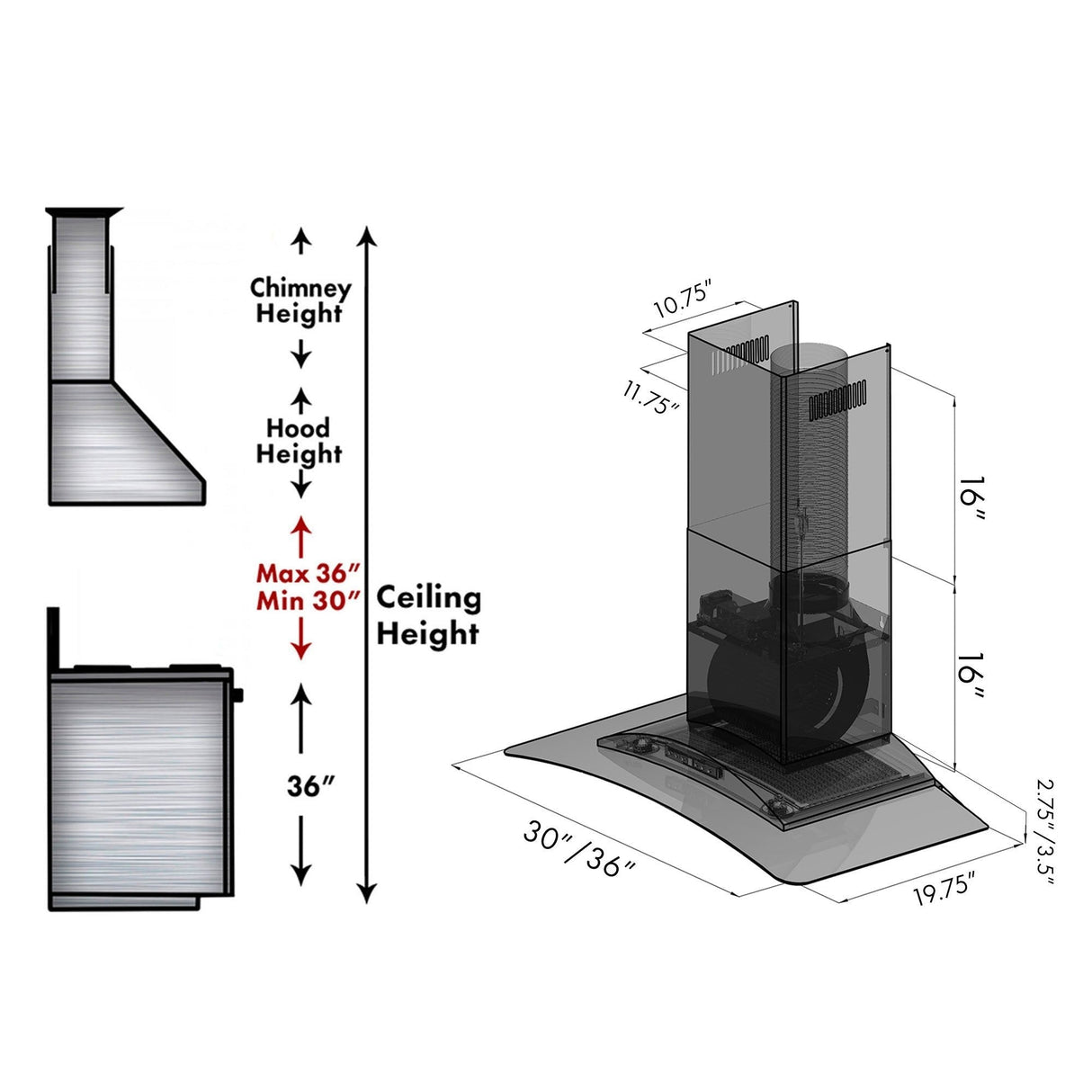 ZLINE Convertible Vent Wall Mount Range Hood in Stainless Steel & Glass with Crown Molding (KZCRN) - (KZCRN30)