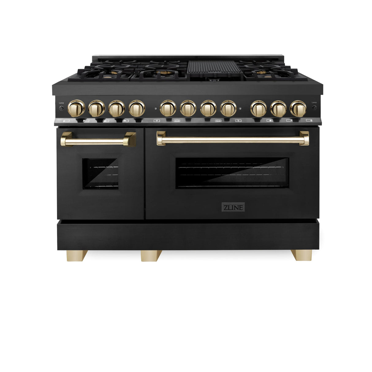 ZLINE Autograph Edition 48" 6.0 cu. ft. Dual Fuel Range with Gas Stove and Electric Oven in Black Stainless Steel with Accents (RABZ-48) [Color: Gold] - (RABZ48G)