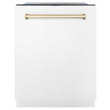 ZLINE Autograph Edition 24" 3rd Rack Top Touch Control Tall Tub Dishwasher in White Matte with Accent Handle, 51dBa (DWMTZ-WM-24) [Color: Gold] - (DWMTZWM24G)