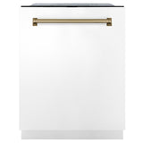 ZLINE Autograph Edition 24" 3rd Rack Top Touch Control Tall Tub Dishwasher in White Matte with Accent Handle, 51dBa (DWMTZ-WM-24) [Color: Champagne Bronze] - (DWMTZWM24CB)