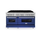 ZLINE 60 in. 7.4 cu. ft. Dual Fuel Range with Gas Stove and Electric Oven in DuraSnow Stainless Steel and Colored Door Options (RAS-60) [Color: DuraSnow Stainless Steel with Blue Matte Door] - (RASBM60)