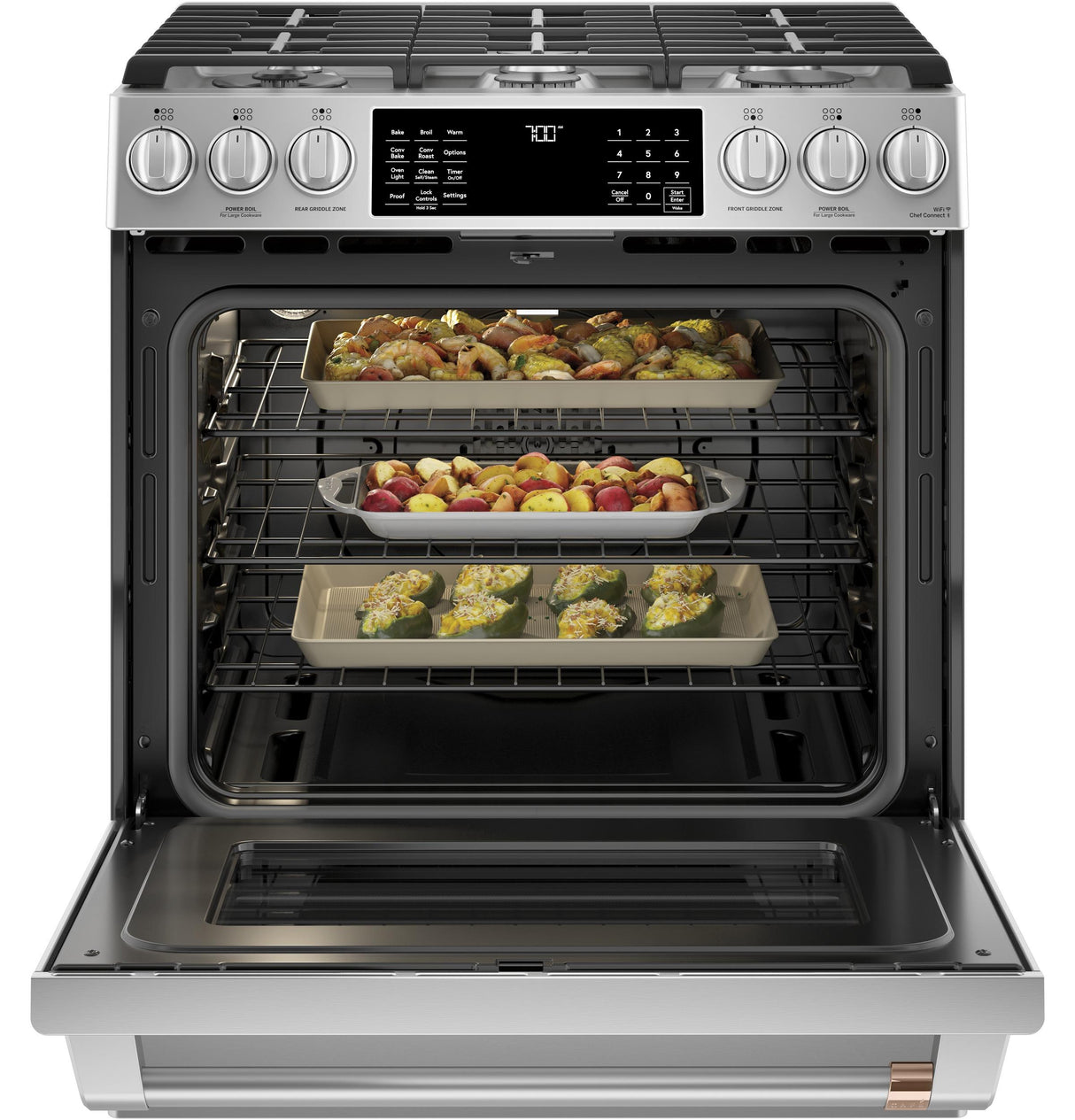 Caf(eback)(TM) 30" Smart Slide-In, Front-Control, Gas Range with Convection Oven - (CGS700P2MS1)