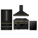 ZLINE 48" Autograph Edition Kitchen Package with Black Stainless Steel Dual Fuel Range, Range Hood, Dishwasher and Refrigeration with Champagne Bronze Accents (4AKPR-RABRHDWV48-CB) - (4AKPRRABRHDWV48CB)