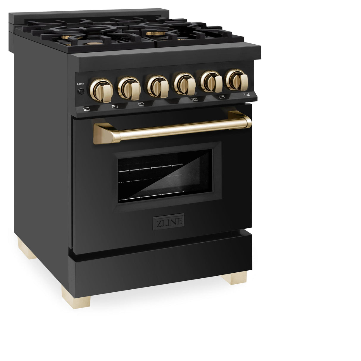 ZLINE Autograph Edition 24" 2.8 cu. ft. Dual Fuel Range with Gas Stove and Electric Oven in Black Stainless Steel with Polished Gold Accents (RABZ-24) [Color: Champagne Bronze Accents] - (RABZ24CB)