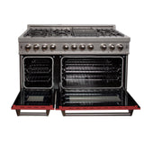 ZLINE 48 in. DuraSnow Stainless Steel 6.0 cu.ft. 7 Gas Burner/Electric Oven Range with Color Door Options (RAS-SN-48) [Color: Red Matte] - (RASRM48)