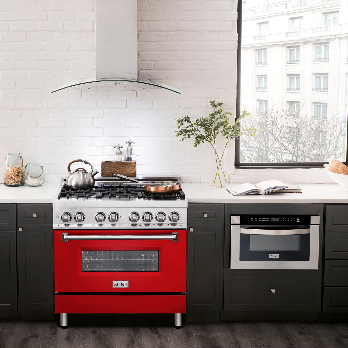 ZLINE 36 in. Dual Fuel Range with Gas Stove and Electric Oven in Stainless Steel (RA36) [Color: Red Matte] - (RARM36)