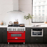 ZLINE 36 in. Dual Fuel Range with Gas Stove and Electric Oven in Stainless Steel (RA36) [Color: Red Matte] - (RARM36)