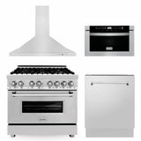 ZLINE 36" Kitchen Package with Stainless Steel Dual Fuel Range, Range Hood, Microwave Drawer and Tall Tub Dishwasher (4KP-RARH36-MWDWV) - (4KPRARH36MWDWV)