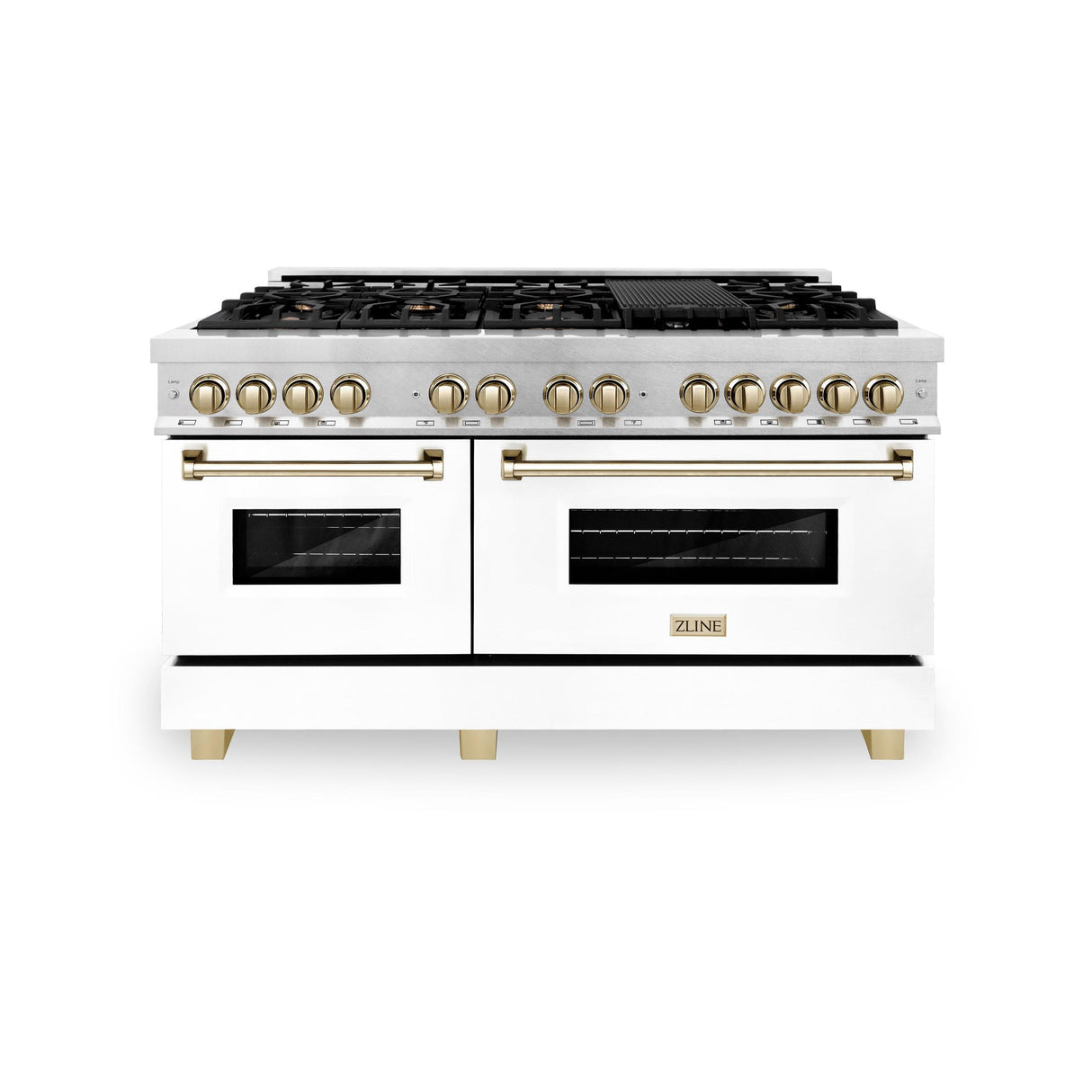 ZLINE Autograph Edition 60 in. 7.4 cu. ft. Dual Fuel Range with Gas Stove and Electric Oven in DuraSnow Stainless Steel with White Matte Door and Accents (RASZ-WM-60) [Color: Gold Accents] - (RASZWM60G)