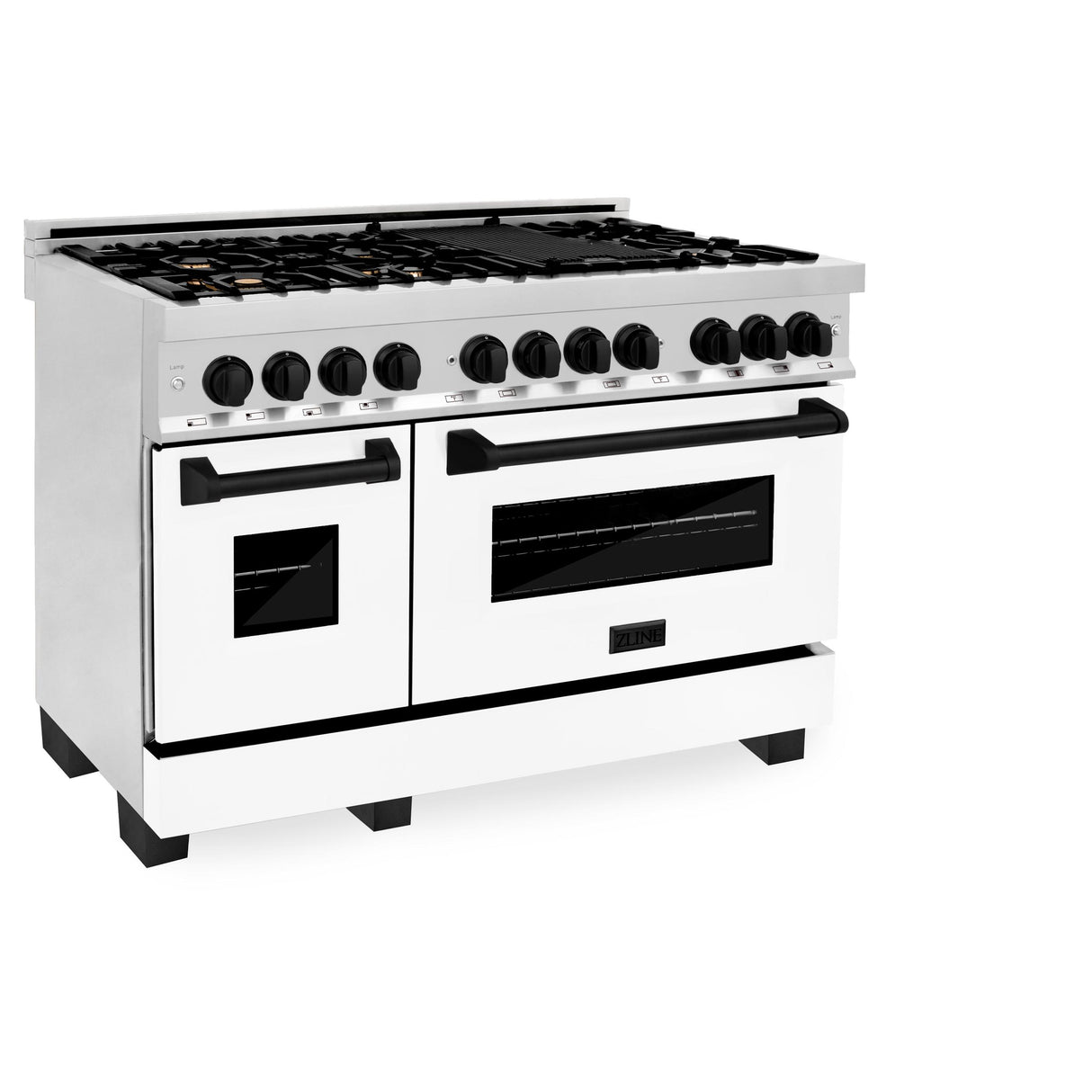 ZLINE Autograph Edition 48" 6.0 cu. ft. Dual Fuel Range with Gas Stove and Electric Oven in Stainless Steel with White Matte Door with Accents (RAZ-WM-48) [Color: Matte Black] - (RAZWM48MB)