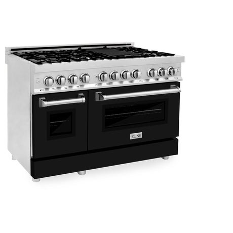 ZLINE 48 in. Dual Fuel Range with Gas Stove and Electric Oven in Stainless Steel (RA48) [Color: Black Matte] - (RABLM48)