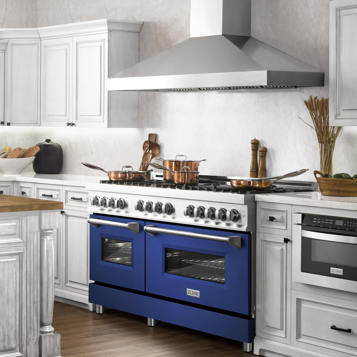 ZLINE 60 in. 7.4 cu. ft. Dual Fuel Range with Gas Stove and Electric Oven in Stainless Steel with Color Options (RA60) [Color: Blue Matte] - (RABM60)