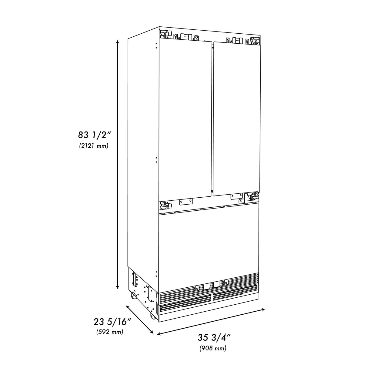 ZLINE 36" 19.6 cu. Ft. Panel Ready Built-In 3-Door French Door Refrigerator with Internal Water and Ice Dispenser (RBIV-36) - (RBIV36)