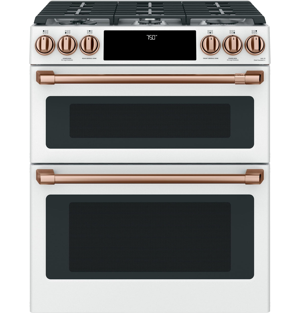 Caf(eback)(TM) 30" Smart Slide-In, Front-Control, Gas Double-Oven Range with Convection - (CGS750P4MW2)