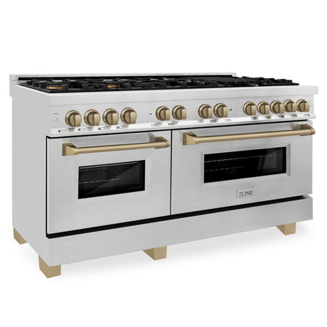 ZLINE Autograph Edition 60" 7.4 cu. ft. Dual Fuel Range with Gas Stove and Electric Oven in Stainless Steel with Accents (RAZ-60) [Color: Gold] - (RAZ60G)