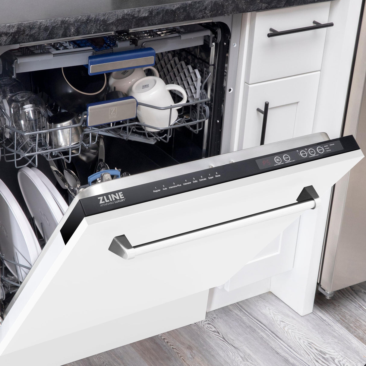 ZLINE 24" Tallac Series 3rd Rack Dishwasher with Traditional Handle, 51dBa (DWV-24) [Color: White Matte] - (DWVWM24)