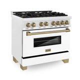 ZLINE Autograph Edition 36" 4.6 cu. ft. Dual Fuel Range with Gas Stove and Electric Oven in DuraSnow Stainless Steel with White Matte Door and Accents (RASZ-WM-36) [Color: Champagne Bronze] - (RASZWM36CB)