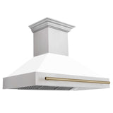 48 in. ZLINE Autograph Edition DuraSnow Stainless Steel Range Hood with White Matte Shell and Accented Handle (8654SNZ-WM48) [Color: Champagne Bronze] - (8654SNZWM48CB)