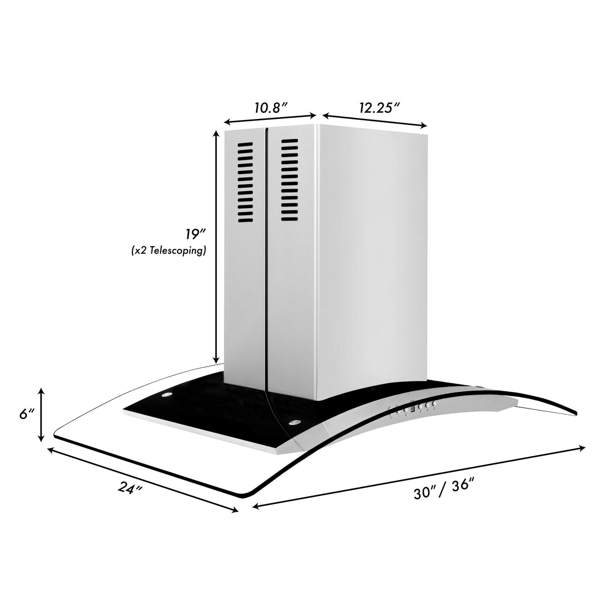 ZLINE Convertible Vent Island Mount Range Hood in Stainless Steel & Glass (GL14i) - (GL14I30)