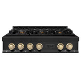 ZLINE Autograph Edition 36 in. Porcelain Rangetop with 6 Gas Burners in Black Stainless Steel and Polished Gold Accents (RTBZ-36-G) - (RTBZ36G)