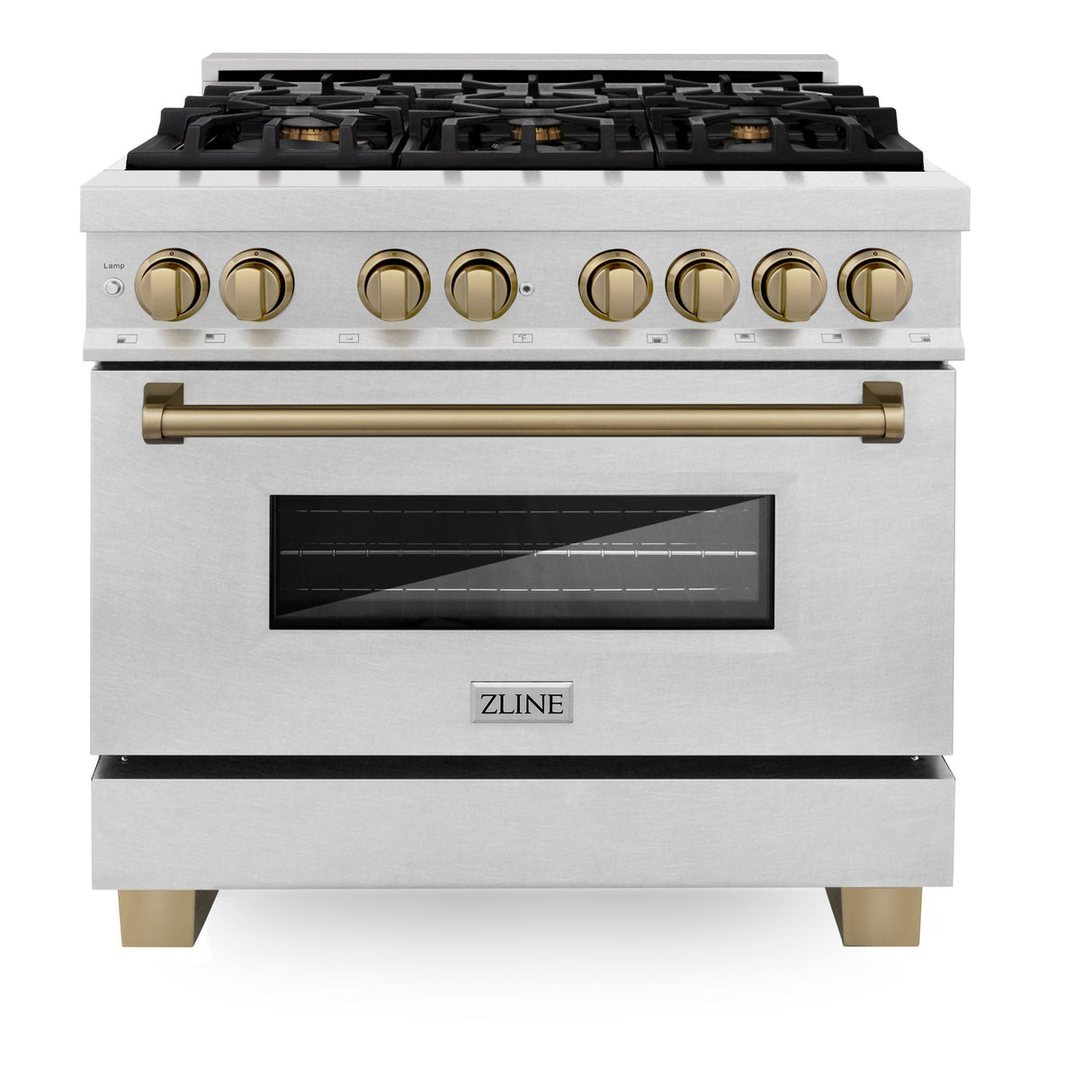 ZLINE Autograph Edition 36 in. 4.6 cu. ft. Dual Fuel Range with Gas Stove and Electric Oven in DuraSnow Stainless Steel with Accents (RASZ-SN-36) [Color: Champagne Bronze] - (RASZSN36CB)