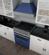 ZLINE 30 in. 4.0 cu. ft. Dual Fuel Range with Gas Stove and Electric Oven in All DuraSnow Stainless Steel with Color Door Options (RAS-SN-30) [Color: Blue Matte] - (RASBM30)