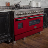 ZLINE 48 in. DuraSnow Stainless Steel 6.0 cu.ft. 7 Gas Burner/Electric Oven Range with Color Door Options (RAS-SN-48) [Color: Red Gloss] - (RASRG48)