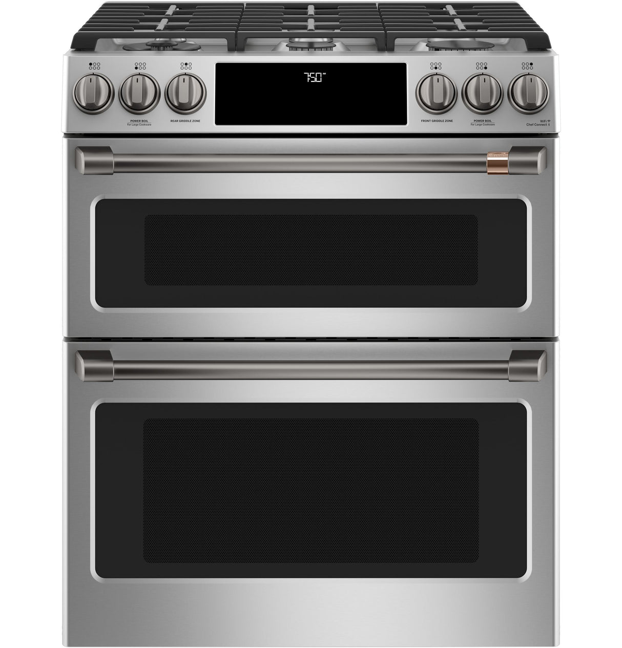 Caf(eback)(TM) 30" Smart Slide-In, Front-Control, Gas Double-Oven Range with Convection - (CGS750P2MS1)