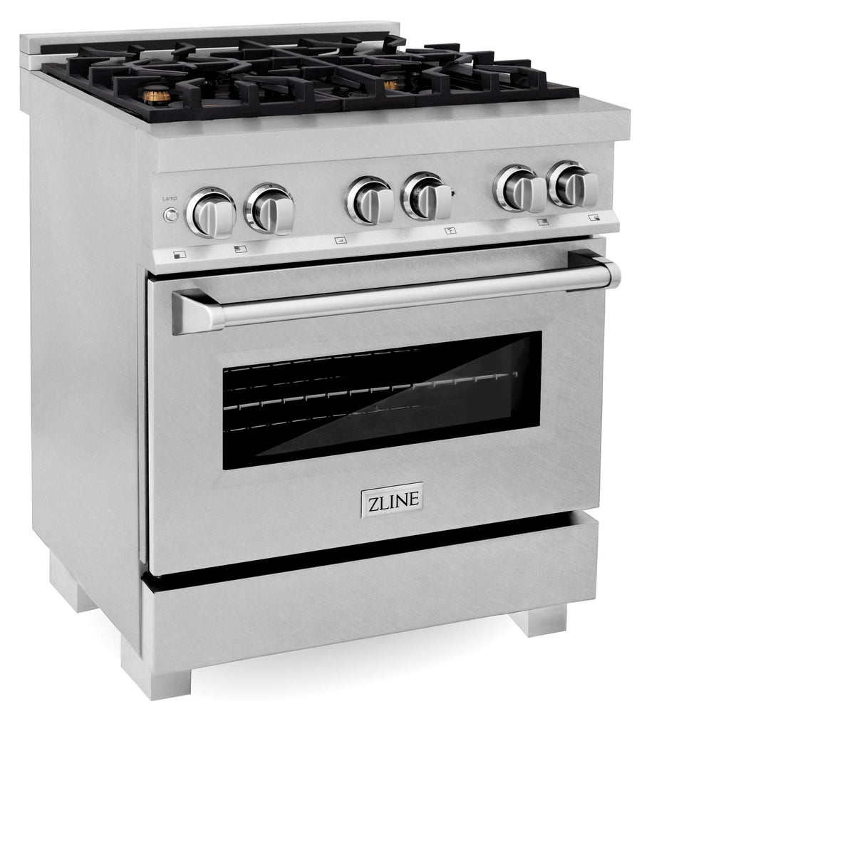 ZLINE 30 in. 4.0 cu. ft. Dual Fuel Range with Gas Stove and Electric Oven in All DuraSnow Stainless Steel with Color Door Options (RAS-SN-30) [Color: DuraSnow Stainless Steel with Brass Burners] - (RASSNBR30)