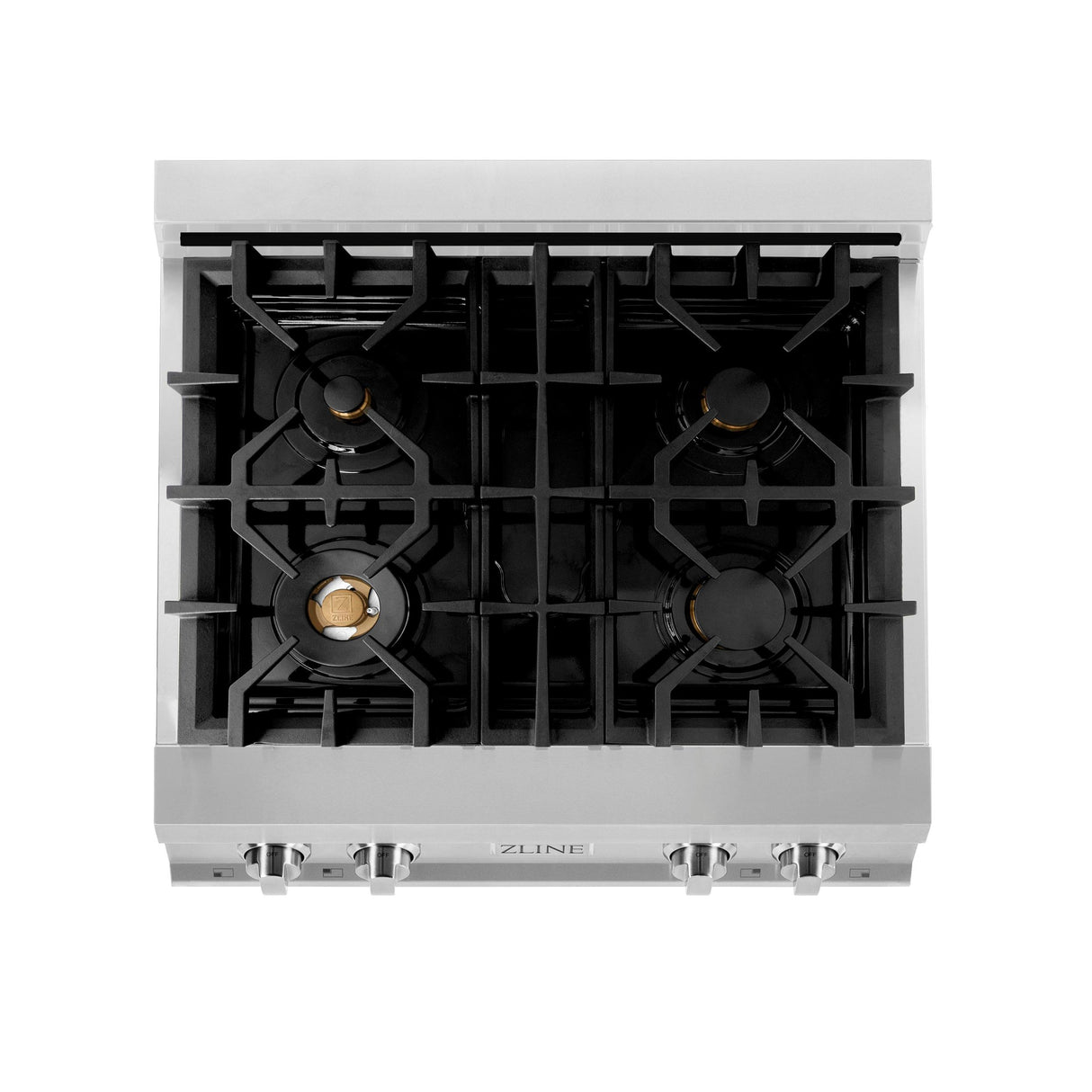 ZLINE 30 in. Porcelain Gas Stovetop with 4 Gas Burners (RT30) Available with Brass Burners [Color: Stainless Steel with Brass Burners] - (RTBR30)