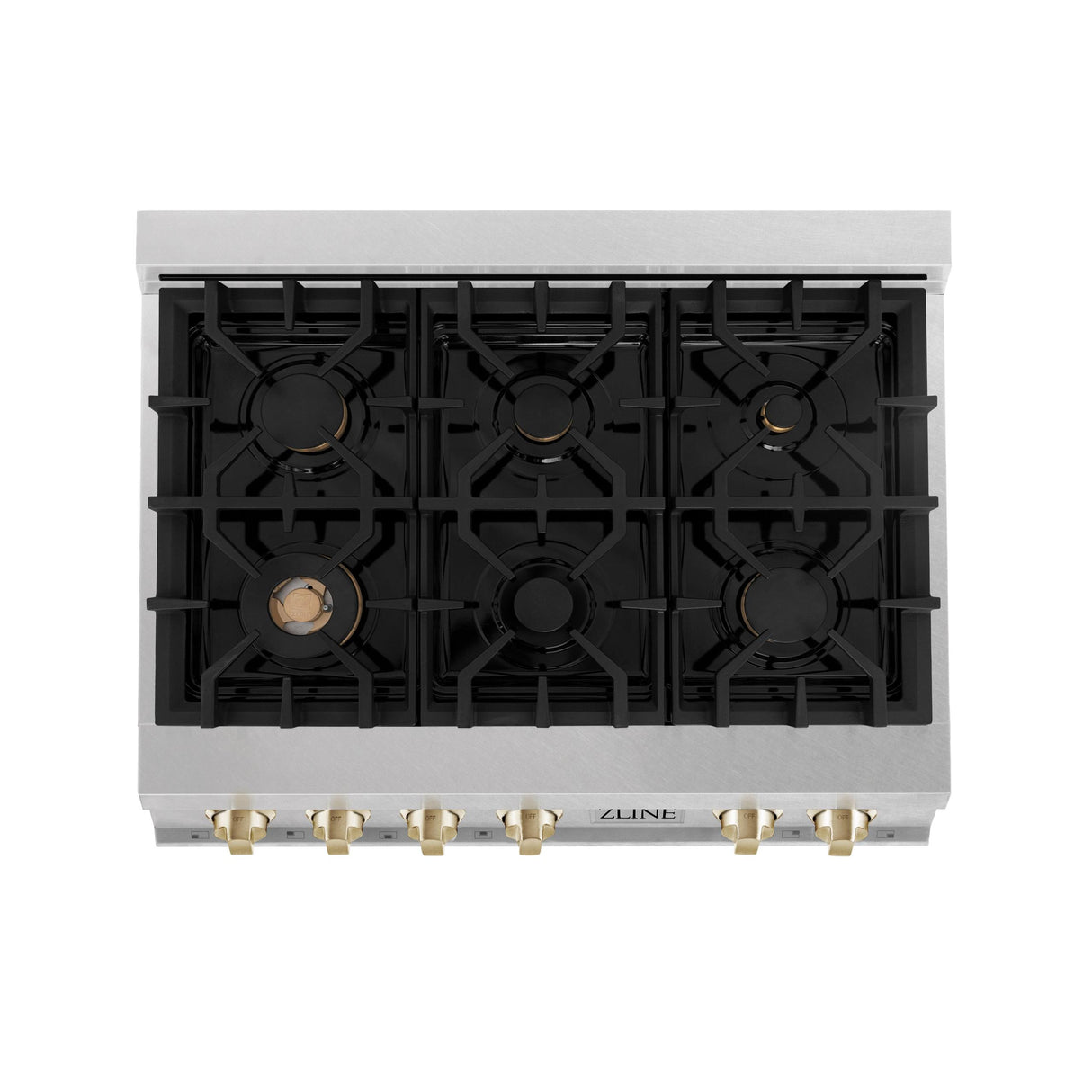 ZLINE Autograph Edition 36" Porcelain Rangetop with 6 Gas Burners in Fingerprint Resistant Stainless Steel and Polished Gold Accents (RTSZ-36-G) - (RTSZ36G)