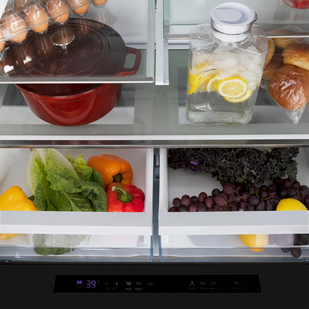 ZLINE 36" 21.6 cu. ft Freestanding French Door Refrigerator with Water and Ice Dispenser in Fingerprint Resistant Stainless Steel (RFM-W-36) [Color: Fingerprint Resistant Black Stainless Steel] - (RFMW36BS)