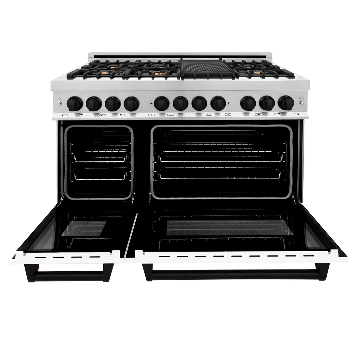 ZLINE Autograph Edition 48" 6.0 cu. ft. Dual Fuel Range with Gas Stove and Electric Oven in Stainless Steel with White Matte Door with Accents (RAZ-WM-48) [Color: Matte Black] - (RAZWM48MB)