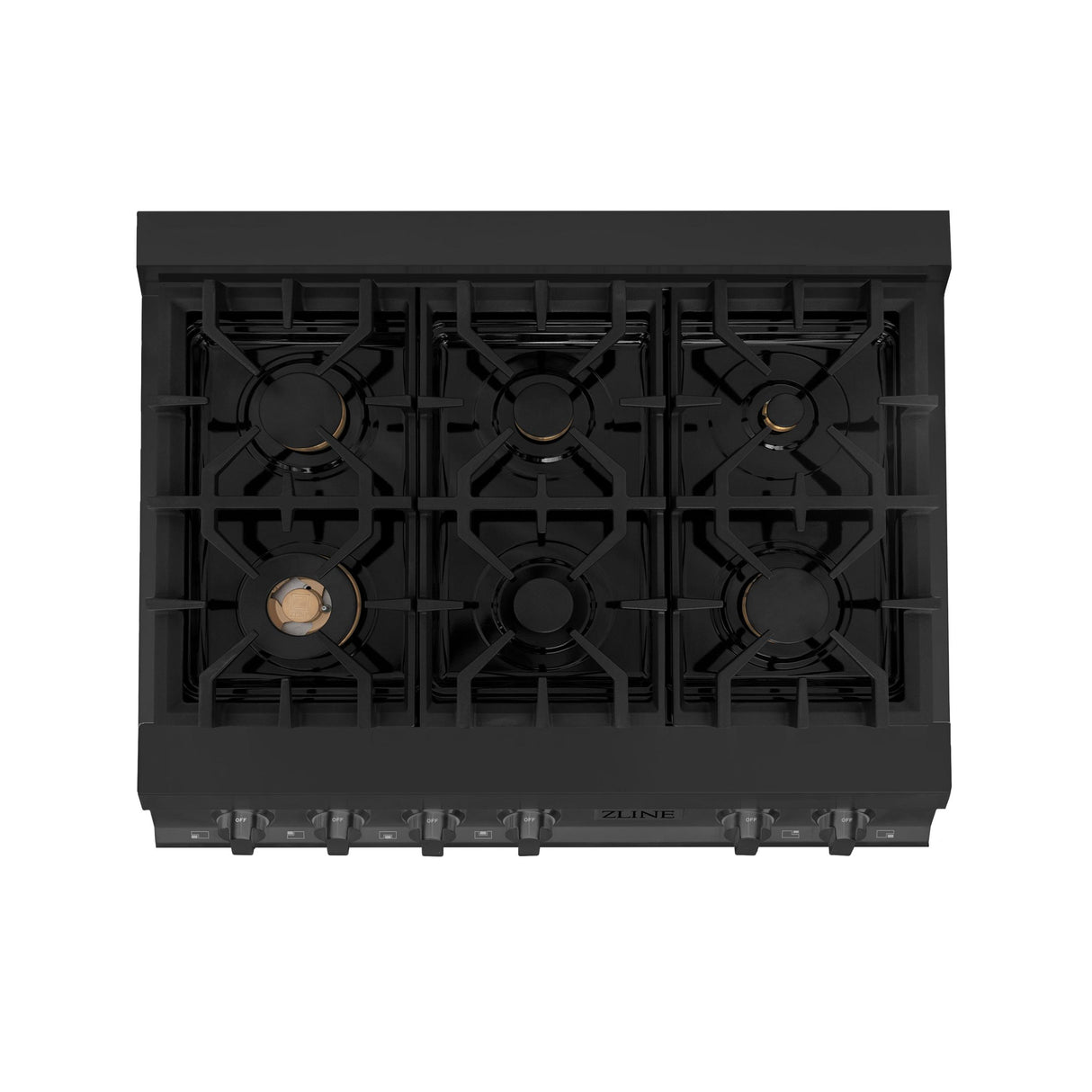 ZLINE 36 in. Porcelain Gas Stovetop in Black Stainless with 6 Gas Brass Burners (RTB-BR-36) [Color: Black Stainless Steel with Brass Burners] - (RTBBR36)