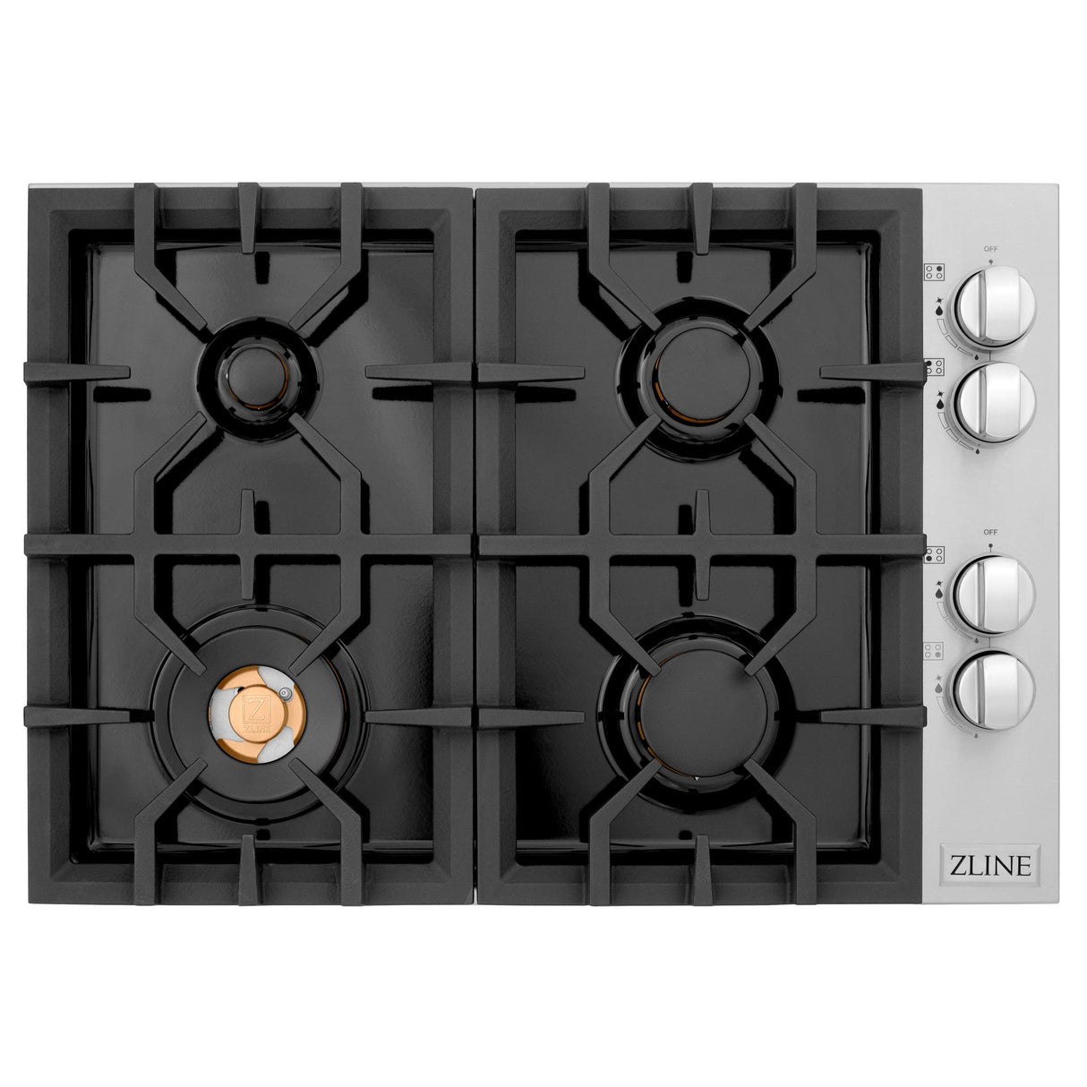 ZLINE 30" Gas Cooktop with 4 Gas Brass Burners and Black Porcelain Top (RC-BR-30-PBT) - (RCBR30PBT)