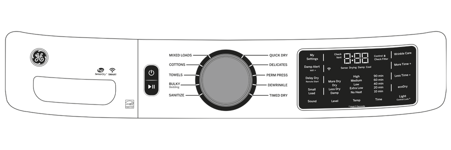 GE(R) ENERGY STAR(R) 7.8 cu. ft. Capacity Smart Front Load Electric Dryer with Sanitize Cycle - (GFD55ESSNWW)