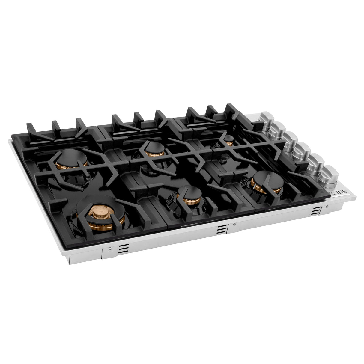 ZLINE 36" Gas Cooktop with 6 Gas Brass Burners and Black Porcelain Top (RC-BR-36-PBT) - (RCBR36PBT)