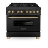 ZLINE Autograph Edition 36" 4.6 cu. ft. Dual Fuel Range with Gas Stove and Electric Oven in Black Stainless Steel with Accents (RABZ-36) [Color: Champagne Bronze] - (RABZ36CB)